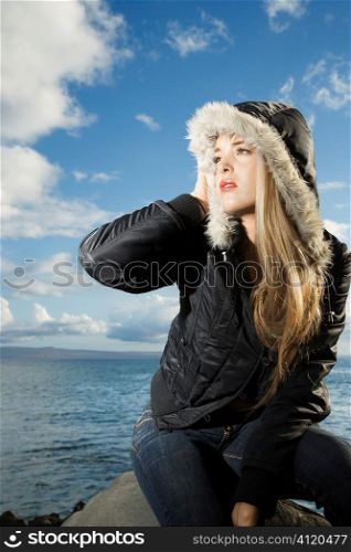 Attractive Young Woman by Ocean