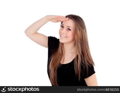 Attractive young woman looking at side isolated on a white background