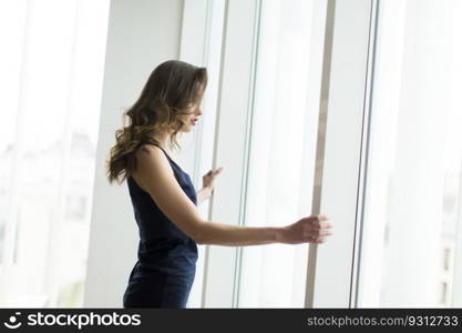 Attractive young woman posing in front of the window