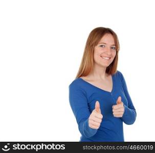 Attractive young woman saying Ok isolated on a white background