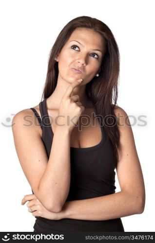 Attractive young woman thinking isolated on a over white background