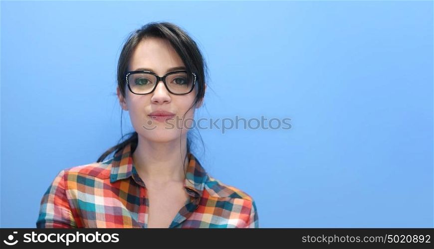 Attractive Young Woman Wearing glasses on colorfull background
