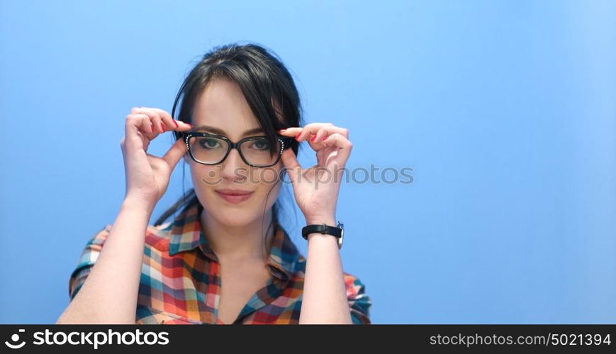 Attractive Young Woman Wearing glasses on colorfull background