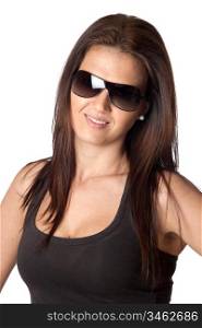 Attractive young woman with sunglasses isolated on a over white background