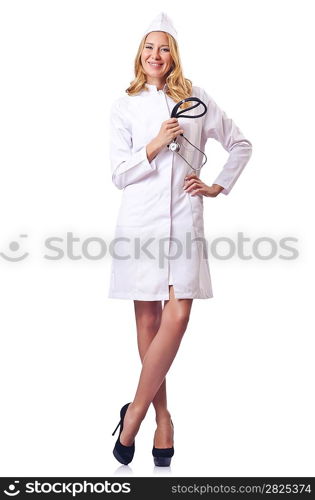 Attrative woman doctor isolated on white