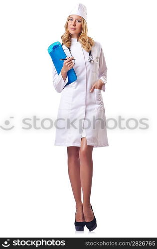 Attrative woman doctor isolated on white