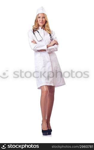 Attrative woman doctor isolated on white