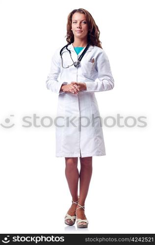 Attrative woman doctor isolated on white
