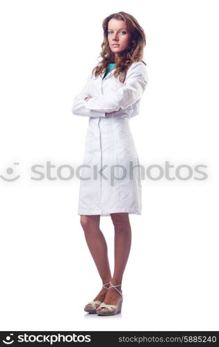 Attrative woman doctor isolated on white