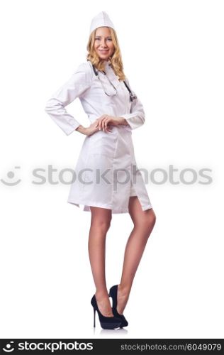 Attrative woman doctor isolated on white