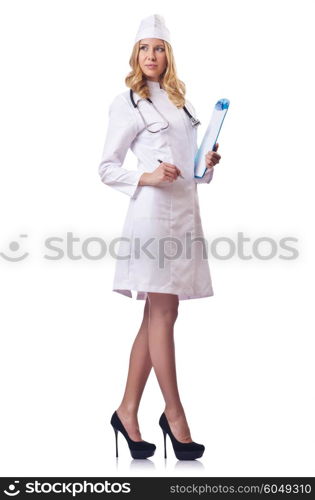 Attrative woman doctor isolated on white