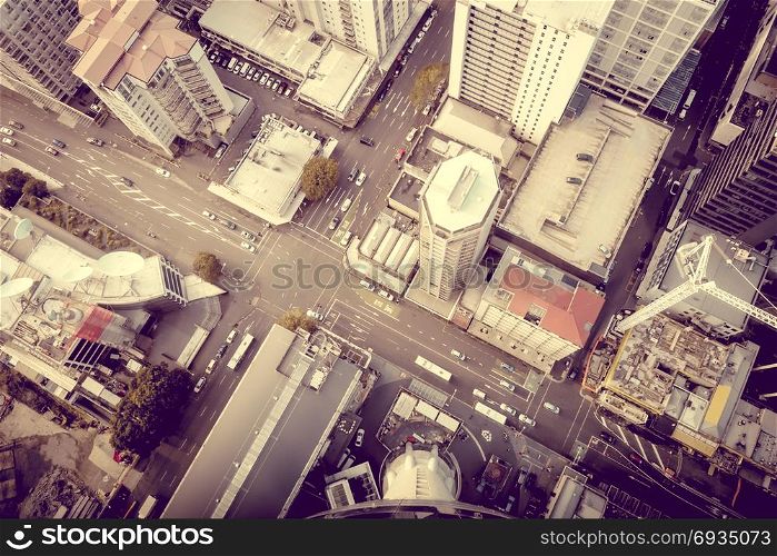 Auckland city. Buildings aerial top view, New Zealand. Auckland buildings aerial view, New Zealand