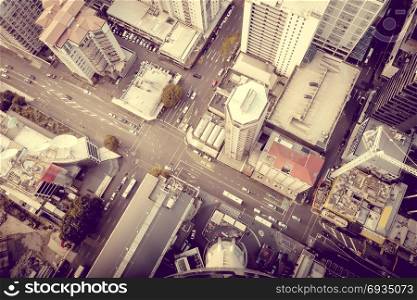 Auckland city. Buildings aerial top view, New Zealand. Auckland buildings aerial view, New Zealand