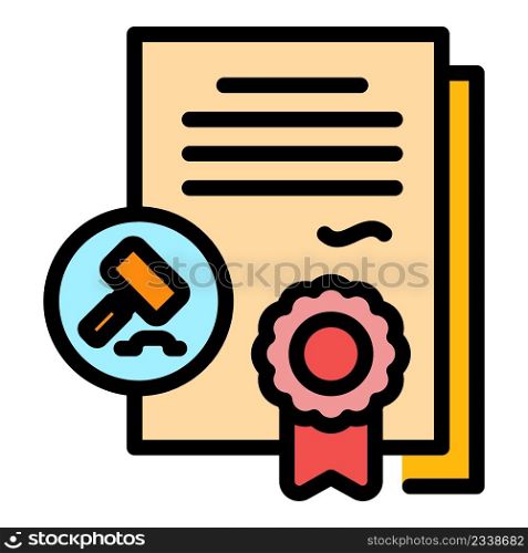Auction certificate icon. Outline auction certificate vector icon color flat isolated. Auction certificate icon color outline vector