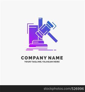 Auction, gavel, hammer, judgement, law Purple Business Logo Template. Place for Tagline.. Vector EPS10 Abstract Template background
