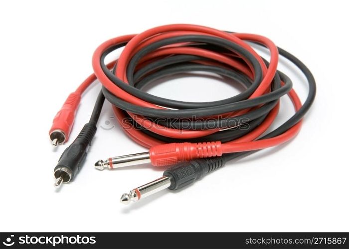 Audio cables on a white background