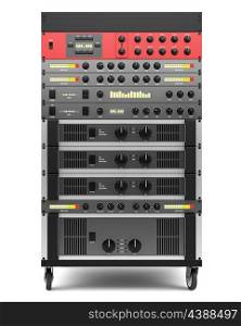 audio effects processors in a rack isolated on white backgroud