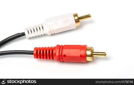 audio jack with black cable isolated on white background