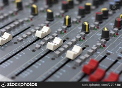 Audio mixer mixing board fader and knobs