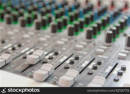 Audio sound mixer control panel. Sound console buttons for adjust the volume