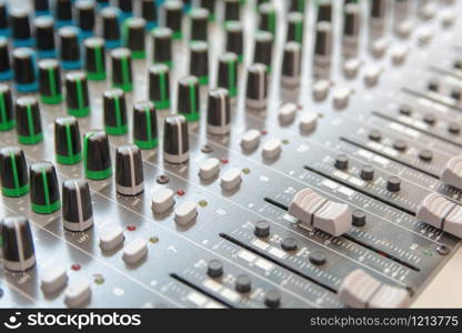 Audio sound mixer control panel. Sound console buttons for adjust the volume