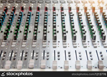 Audio sound mixer control panel. Sound console buttons for adjust the volume