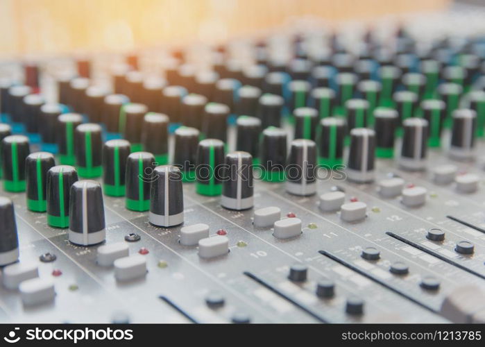 Audio sound mixer control panel. Sound console buttons for adjust the volume