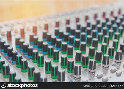 Audio sound mixer control panel. Sound console buttons for adjust the volume