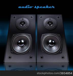 Audio speaker in case isolated on black background,