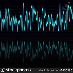 audio wave. image of a glowing audio or sine wave with reflection