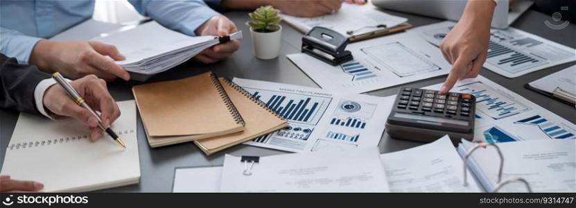 Auditor team collaborate in office, analyzing financial data and accounting record. Expertise in finance and taxation with accurate report and planning for company revenue, expense and budget. Insight. Auditor team working in office, analyzing financial data and accounting. Insight