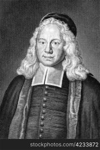 August Herman Franck (1663-1727) on engraving from 1859. German theologian and educator. Engraved by unknown artist and published in Meyers Konversations-Lexikon, Germany,1859.
