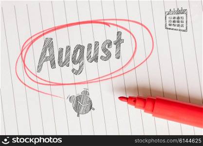 August memory notice on paper with a red circle