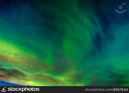 Aurora borealis or northern lights, Norway. A beautiful green Aurora borealis or northern lights, Norway