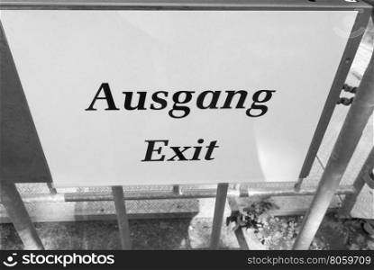 Ausgang sign meaning exit in black and white. Ausgang sign meaning exit in German language in black and white