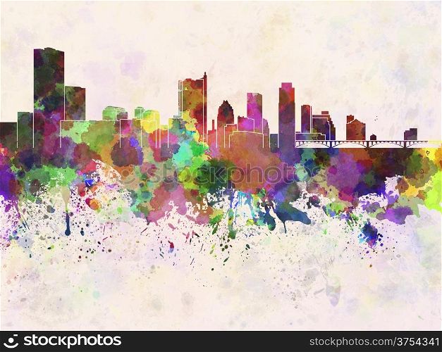 Austin skyline in watercolor background