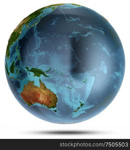 Australia and Oceania. Elements of this image furnished by NASA. 3d rendering. Australia and Oceania. 3d rendering