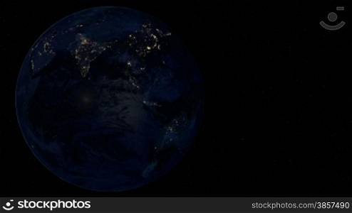 Australia at night. Extremely detailed image, including elements furnished by NASA. 3d animation with some light sources, reflections and post-processing. Earth maps courtesy of NASA