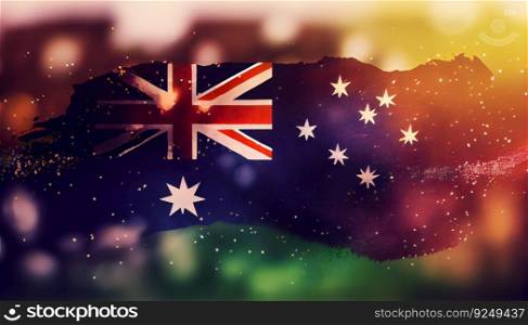 Australia, Australian flag. Hand drawn watercolour illustration with bokeh. Generative ai art. Australia, Australian flag. Hand drawn watercolour illustration with bokeh. Generative ai