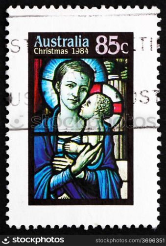AUSTRALIA - CIRCA 1997: a stamp printed in the Australia shows Madonna and Child, Stained-glass Window, Christnas, circa 1997