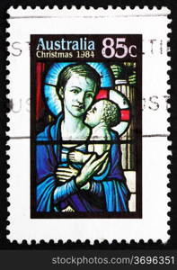 AUSTRALIA - CIRCA 1997: a stamp printed in the Australia shows Madonna and Child, Stained-glass Window, Christnas, circa 1997