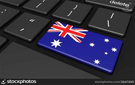 Australia digitalization and use of digital technologies with the Australian flag on a computer key.