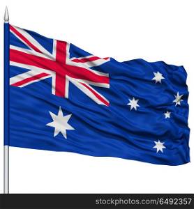 Australia Flag on Flagpole, Flying in the Wind, Isolated on White Background
