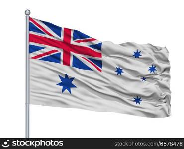 Australia Naval Ensign Flag On Flagpole, Isolated On White Background. Australia Naval Ensign Flag On Flagpole, Isolated On White