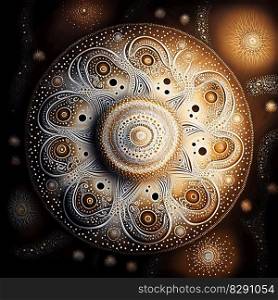 Australian Aboriginal artwork of intricate ancient symbolism gold white luminous colors. Australian Aboriginal artwork of intricate ancient symbolism gold white luminous colors AI Generated