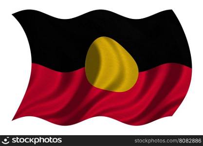 Australian Aboriginal official flag. Commonwealth of Australia patriotic symbol, banner, element, background. Australian Aboriginal flag detailed fabric texture wavy isolated on white, 3D illustration