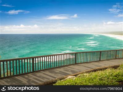 Australian beach lookout on summers day on Stradbroke Island, Queensland