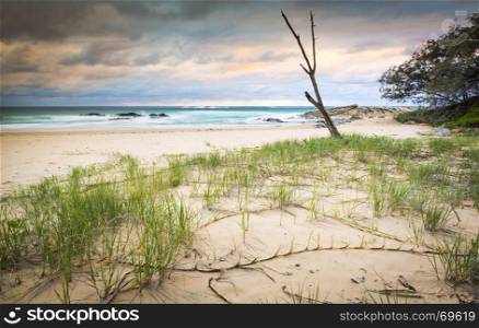 Australian beach sunrise on Deadmans Beach, Stradbroke Island in Queensland