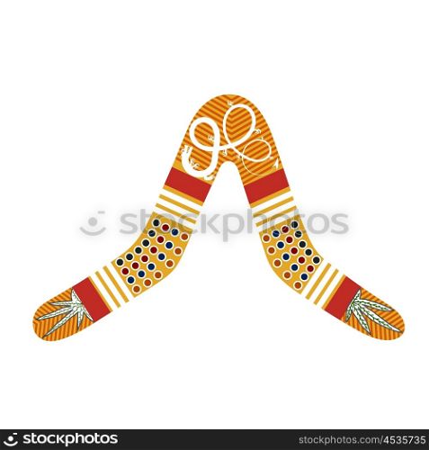 Australian boomerang. Cartoon boomerang on a white background. Vector illustration of &#xA;colored tribal weapon. Stock vector