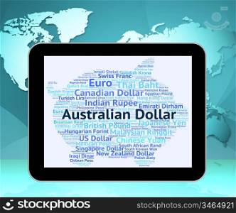 Australian Dollar Indicating Forex Trading And Wordcloud
